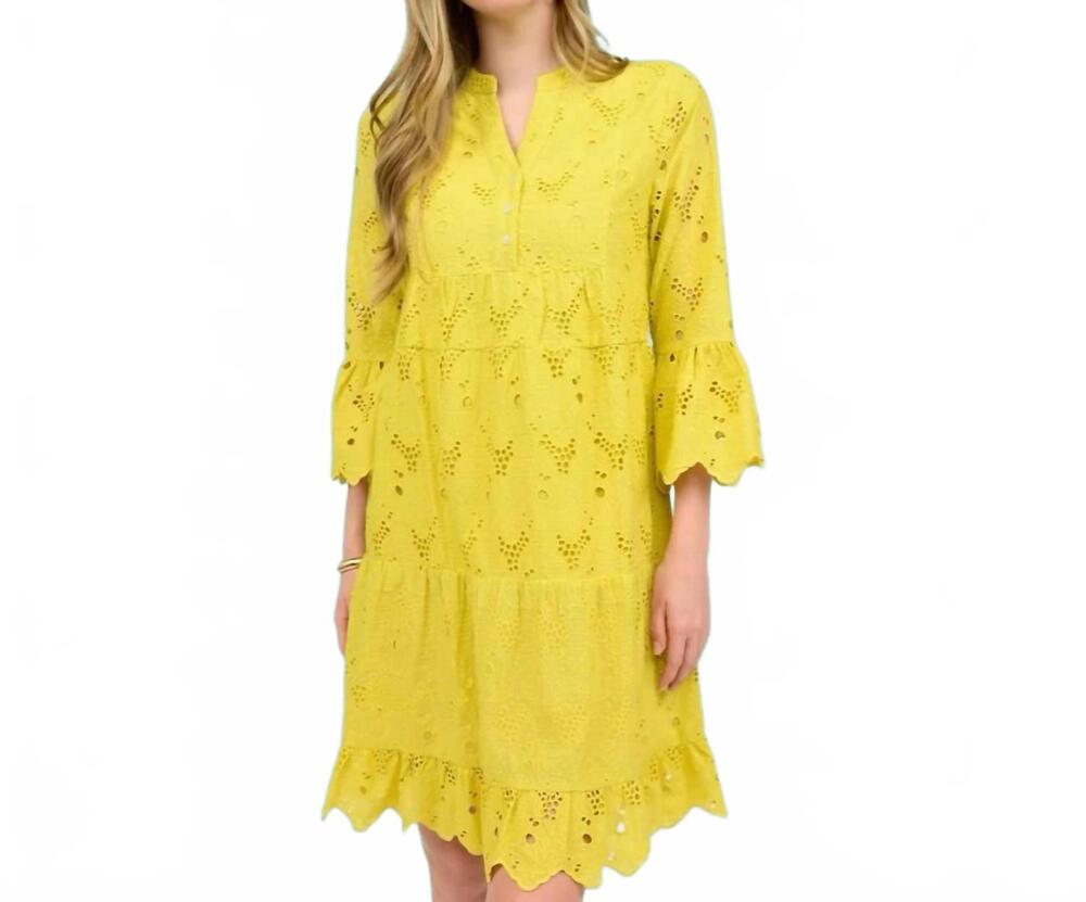 NEW UNCLE FRANK eyelet tiered dress in citron
